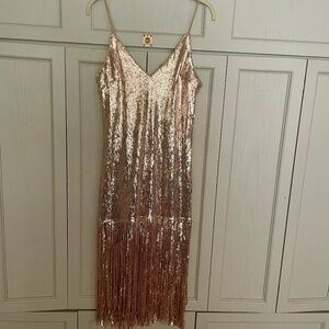 Golden  Rose dress for festive occasions, with fringes. Size s